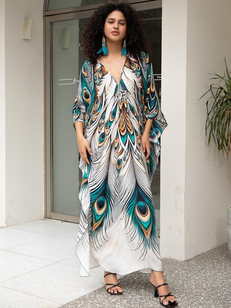 KEYLORTING Women's Plus Size Kaftan Dress – Plus Size Maxi Dress Moo Moos Beach Cover Up,Bathing Suit Cover-Up Loungewear - Image 3
